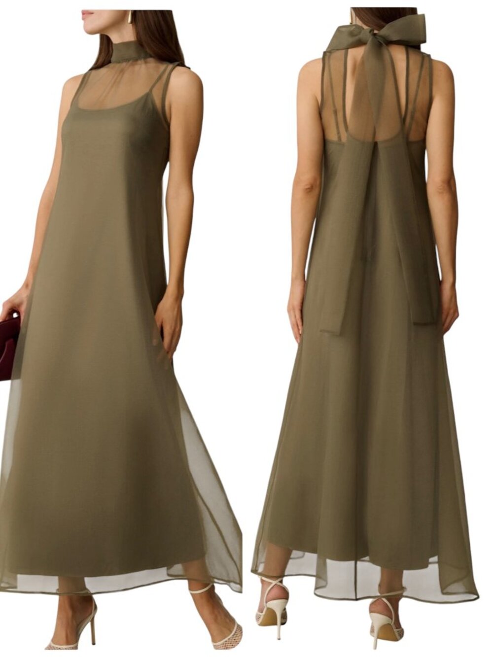 Caara Alette Dress Medium Moss Green Sheer Organza Maxi NWT